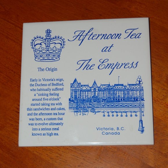 Collectable Vintage Ceramic Tile - "The Origin of Afternoon Tea"  Blue/White 6x6 - Picture 6 of 11